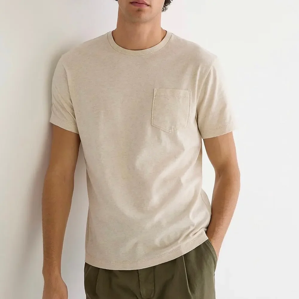 J.Crew Men's Broken-in Short Sleeve Pocket T-Shirt Heather Ecru Size Small NWT